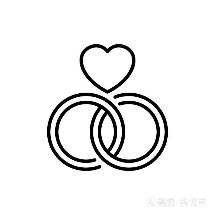 连接的戒指与爱情插图. 简单的清洁单碱符号设计.