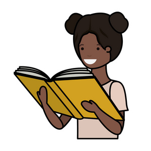 年轻的黑人学生女孩阅读书