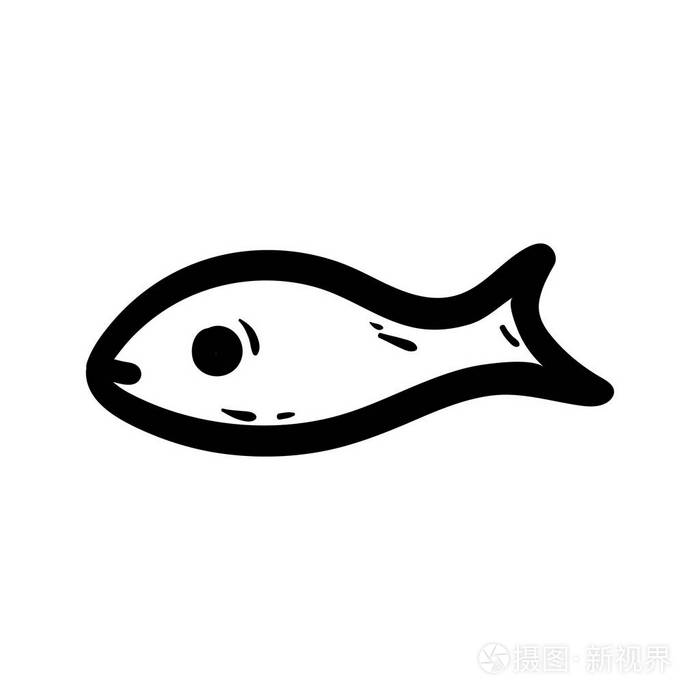 美丽的手绘时尚鱼图标. 手绘黑色素描. 符号/符号/涂鸦.