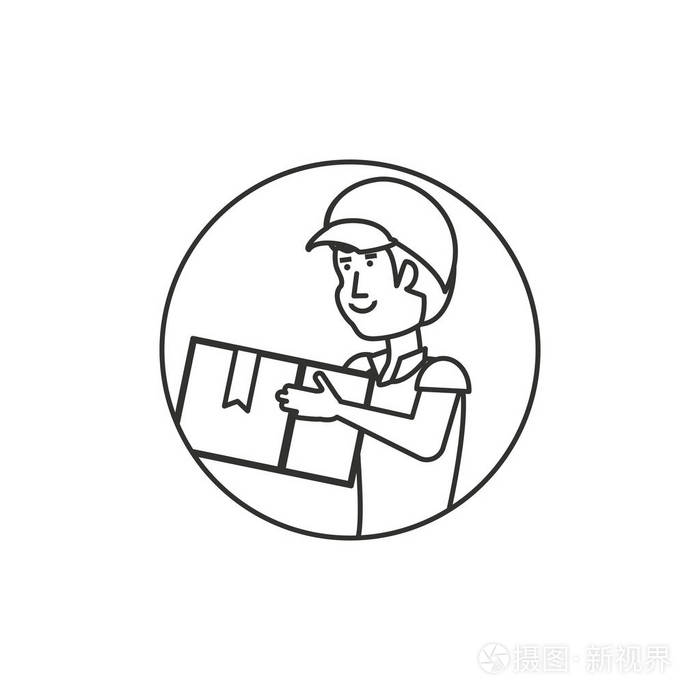 带送货工人和箱子的圆形框架