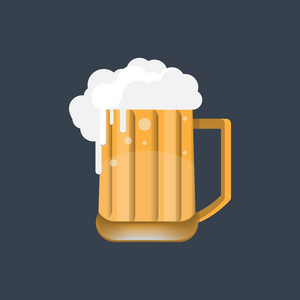 黑色背景上的啤酒和杯子。平面图标样式的矢量插图