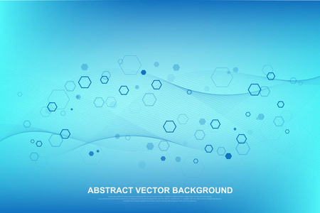 抽象医学背景 Dna 研究, 分子, 遗传学, 基因组, Dna 链。基因分析艺术概念与六边形, 线, 点。生物技术网络概念分子