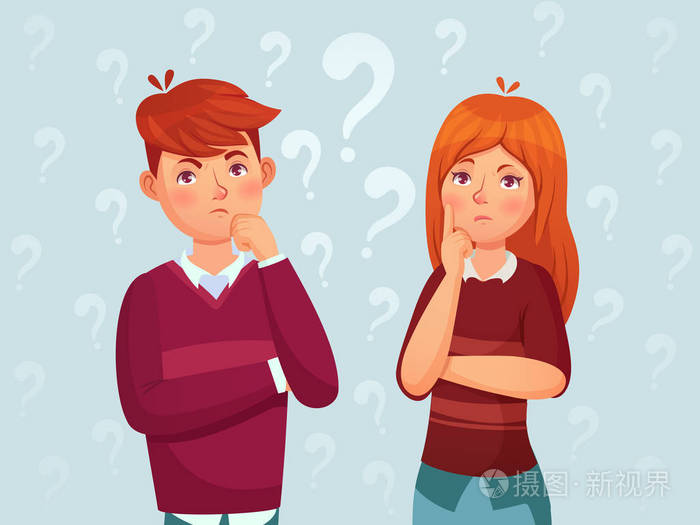 困惑的青少年, 担心周到的学生和青少年认为卡通向量例证