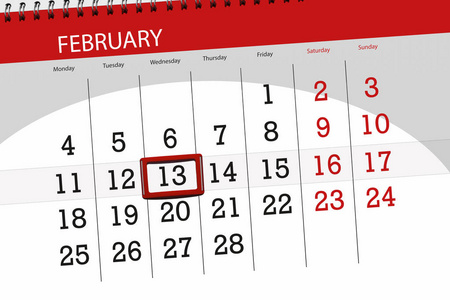 2019年2月的日历计划, 截止日, 13日星期三