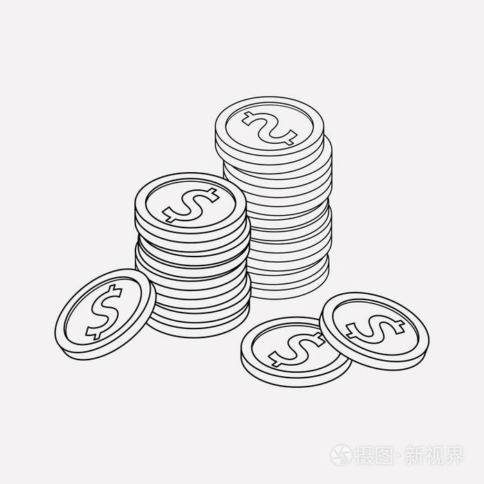 硬币堆叠图标行元素插图硬币堆叠图标线隔离在干净的背景上为您的网络