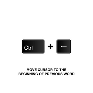 键盘快捷键将光标移动到前一个单词图标的开头。 可用于网页标志，移动应用程序，UI，UX在白色背景
