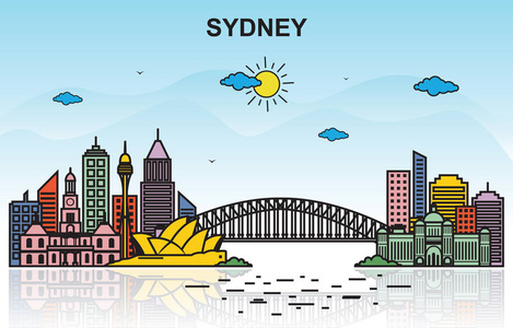悉尼城市旅游城市天际线彩色插图