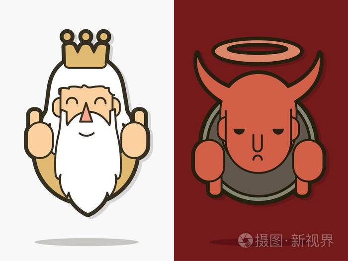 好与坏,上帝与魔鬼卡通图形矢量
