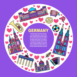 德国卡通旅游矢量图符号等装饰海报平面设计风格