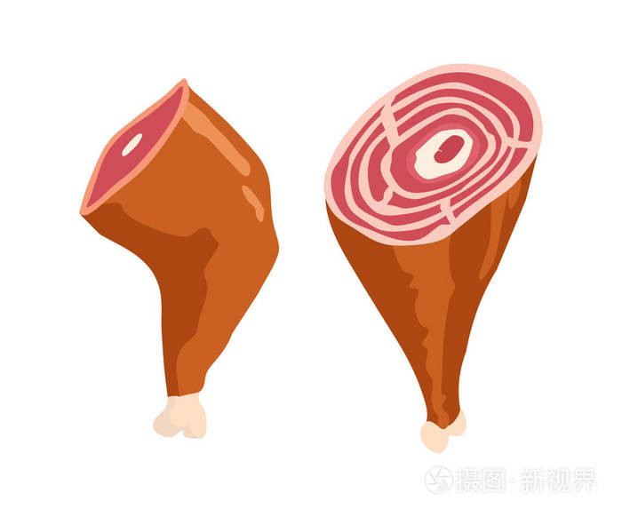 帕尔马火腿矢量绘图.手绘的哈马斯肉例证.意大利的或贾蒙的复古小品.