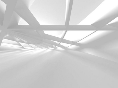 白色建筑建设现代室内背景。3d渲染图