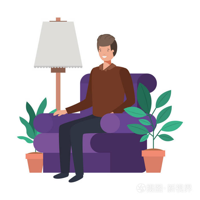 摄图新视界 插画 室内设计 年轻人在客厅头像字符.eps