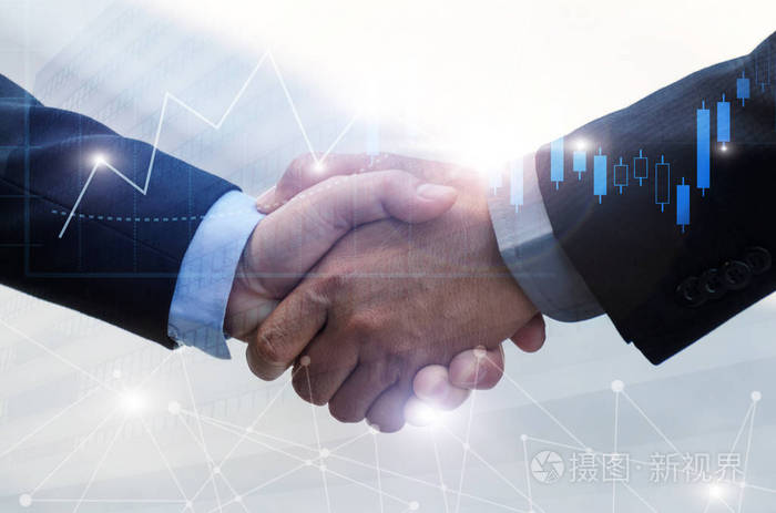 商务人员握手办公背景图股票市场图表网络连接图合作业务团队合作全球