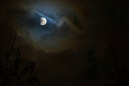 s shadow falls to the moon. Minsk, Belarus, January 21, 2019