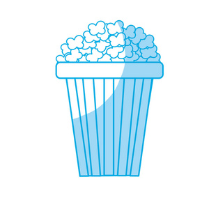 剪影，美味和咸的爆米花吃在电影院矢量插图。