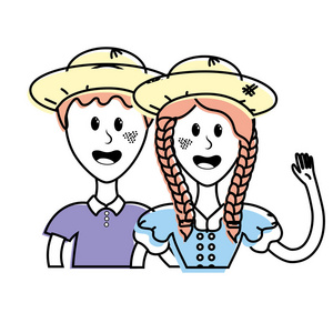 可爱的巴西夫妇带帽子，典型的衣服矢量插图