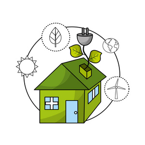 生态住宅与环境保护图标矢量插图