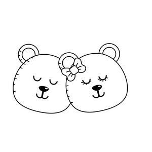 线条可爱的动物夫妇熊在一起矢量插图