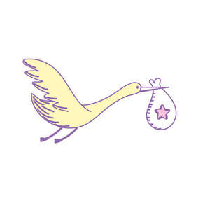 鹳鸟和婴儿在袋子矢量插图