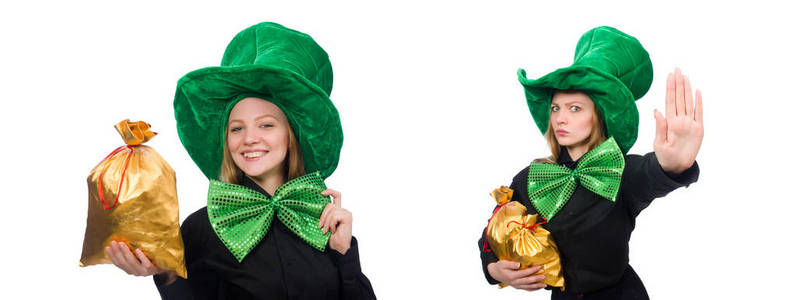 年轻的妇女与绿色的巨型保龄球领带