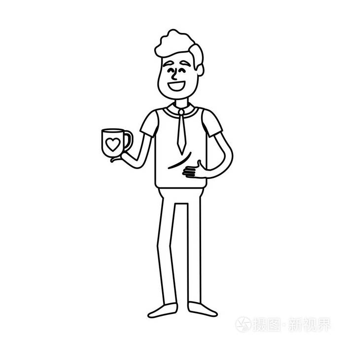 排队的人手里拿着咖啡杯,优雅地穿着矢量插图