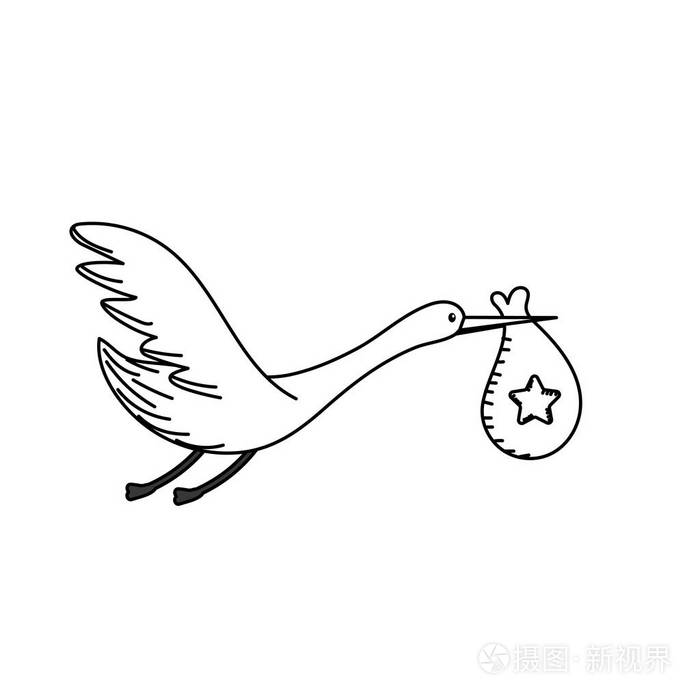 线鹳鸟和婴儿在袋子矢量插图