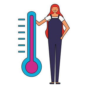 妇女字符与温度温度计