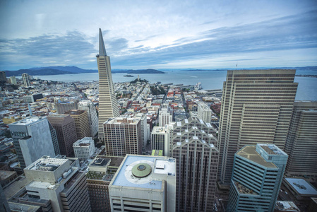 s Financial District, photographed from a low angle for dramatic