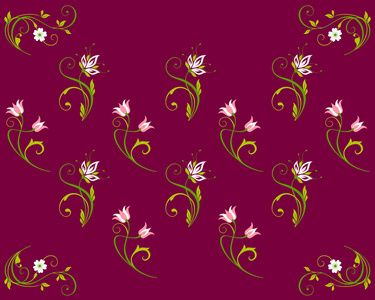 背景孤立插图与花。 紫色背景上的百合花和郁金香。 矢量插图eps10。