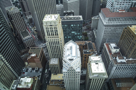 s Financial District, photographed from a low angle for dramatic