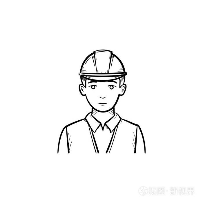工程师在硬帽手绘素描图标