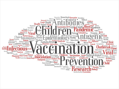概念或概念儿童疫苗病毒预防抽象词云孤立背景。 传染性抗原抗体拼贴流行病学免疫或接种文本