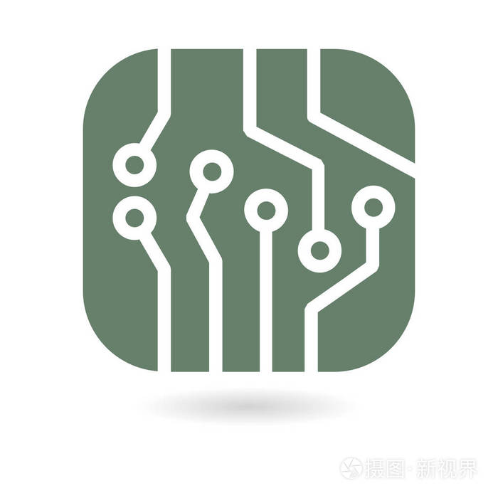 电路板图标. 技术方案平方符号. 平面设计风格.