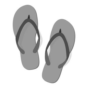 白色背景的黑色灰色夏季拖鞋。 触发器隔离图标。 平面设计。 矢量插图eps10。