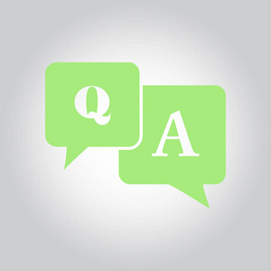 A sign symbol. Speech bubbles with question and answer.