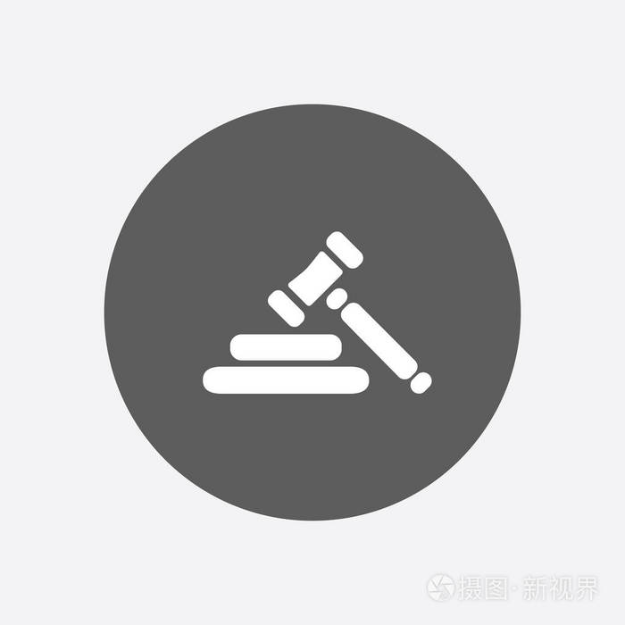 拍卖锤子符号. 法律法官木槌图标. 平面设计风格.
