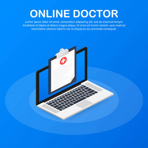 医生在线概念与字符。可用于网页横幅信息图形英雄图像。向量例证