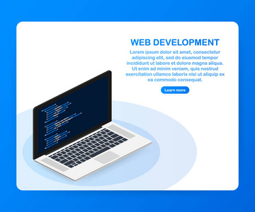 编程web 开发概念。屏幕笔记本电脑上的代码。向量例证