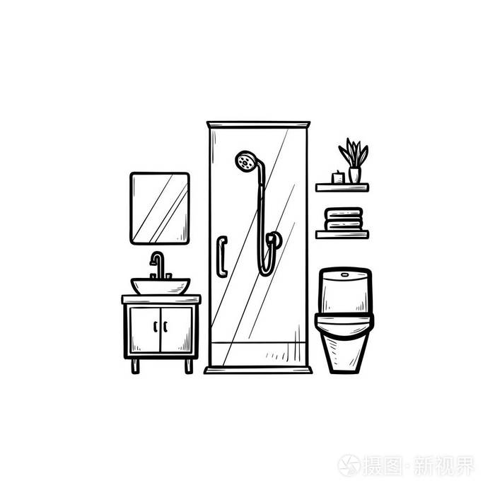 浴室手绘轮廓涂鸦图标插画-正版商用图片17pbu0-摄图