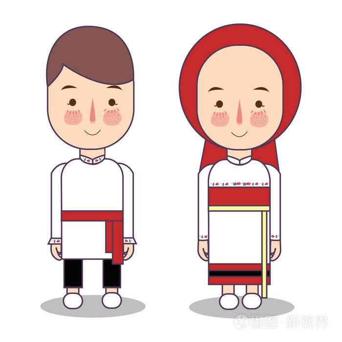 俄罗斯的传统民族服装.俄罗斯传统服装中的卡通人物.可爱的人.