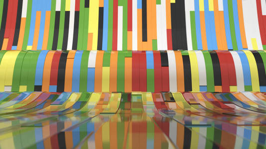 来自彩色木板的抽象几何背景波。 三维渲染图