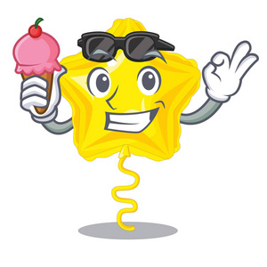 与冰淇淋明星气球分离在字符矢量插图。