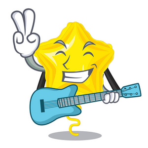 用吉他明星气球在卡通形状矢量插图。