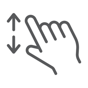 两根手指放大行图标, 手势和点击, 手的标志, 矢量图形, 在白色背景的线性图案