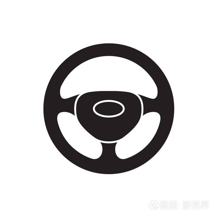方向盘图标. 白色背景上的孤立黑色符号汽车方向盘. 矢量插图