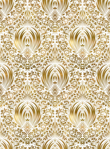 金色白色复古无缝图案。 黄金皇家经典巴洛克壁纸。 阿拉伯背景装饰品。