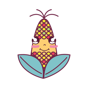 可爱的快乐玉米食物矢量插图