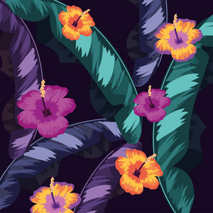 热带花卉自然叶背景矢量插图
