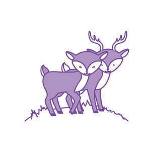 轮廓可爱鹿动物夫妇一起矢量插图