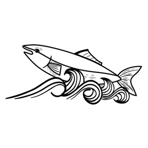 海中鱼线动物用波浪设计矢量图